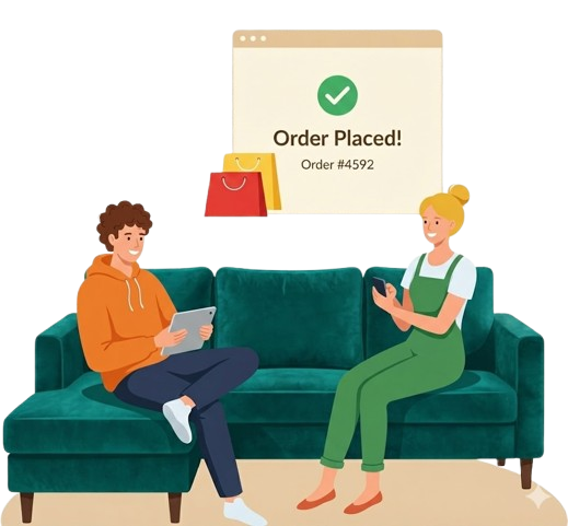 Customer ordering on sofa
