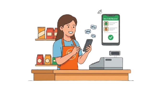 Store owner confirming order